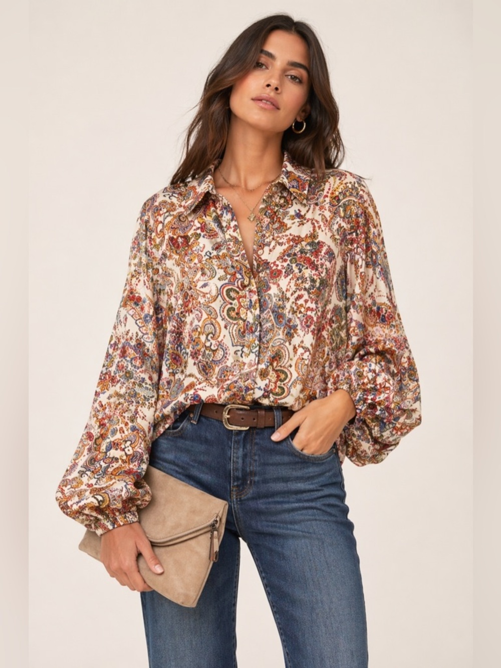 zara Paisley Print Shirt Boho Bohemian paisley top blouse. satin
